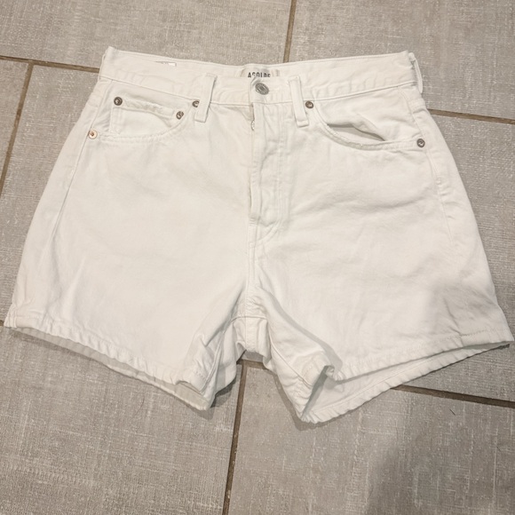 Agolde Parker Long Relaxed White Jean Shorts - Picture 4 of 5